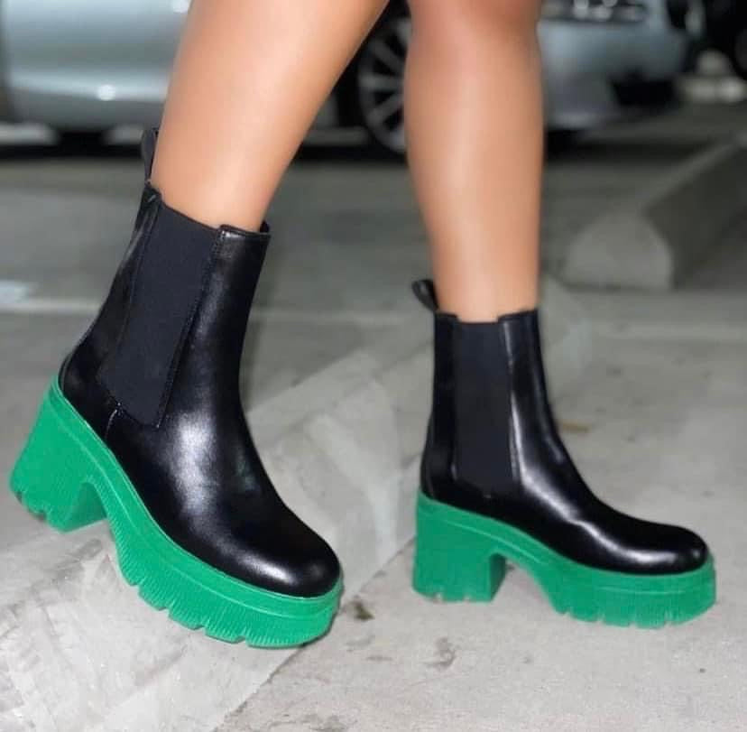 Black Boots w/Green Platform on