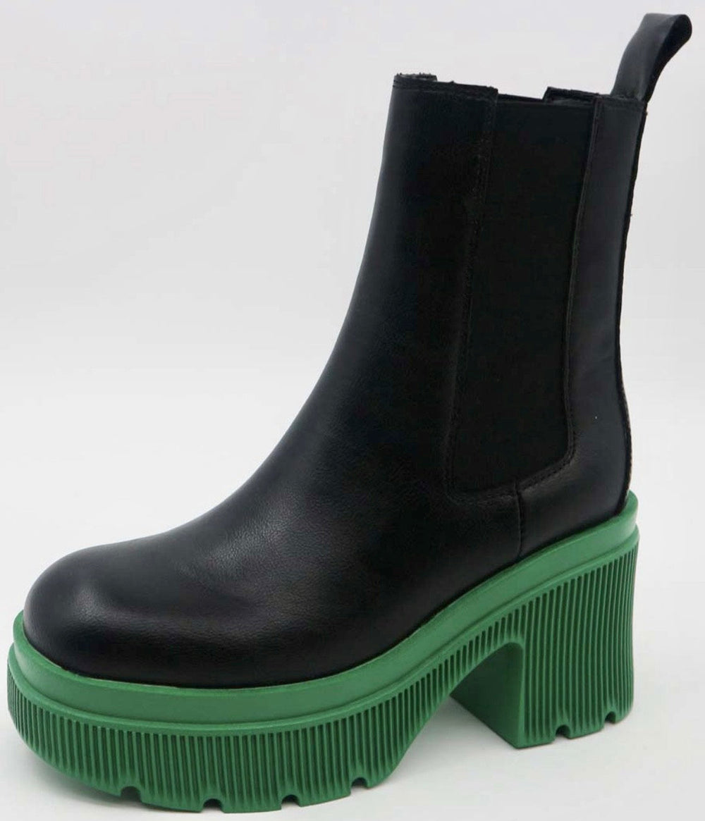 Black Boots w/Green Platform on
