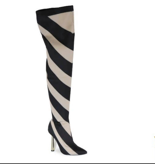 $65 Black & Beige Thigh High Boots