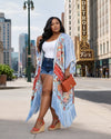 Blue Floral Fringe Kimono