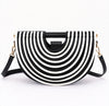 Black & White Striped Half-Moon Handbag