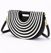 Black & White Striped Half-Moon Handbag