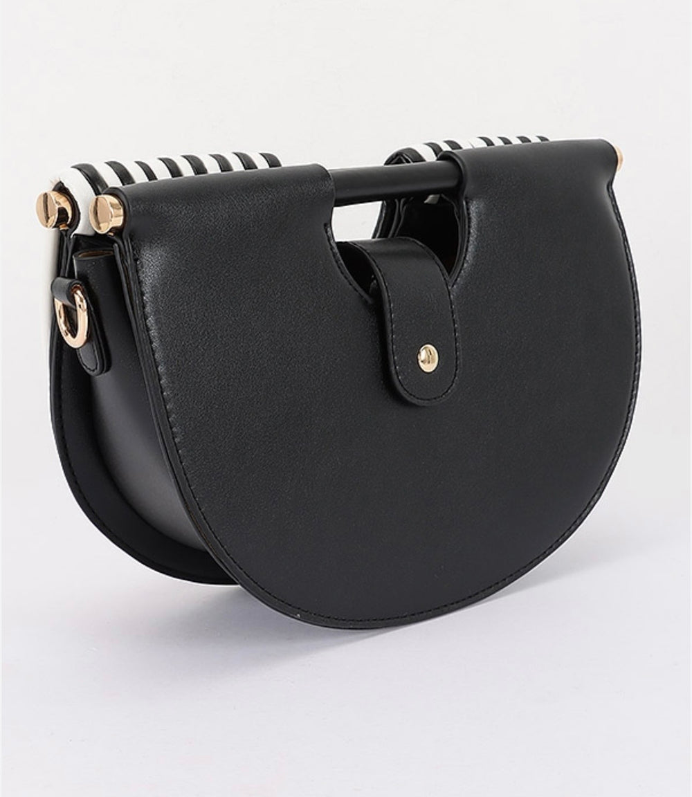 Black & White Striped Half-Moon Handbag