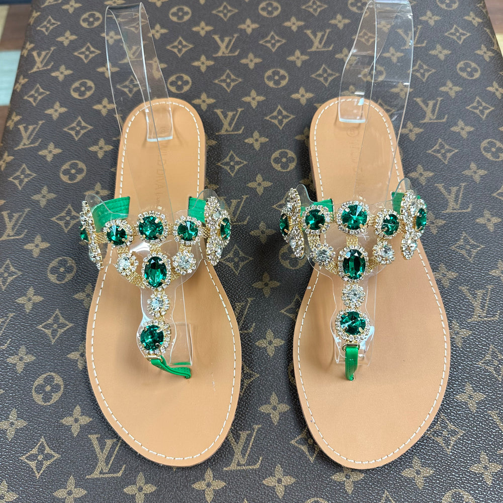 $35 Green Jeweled Sandals
