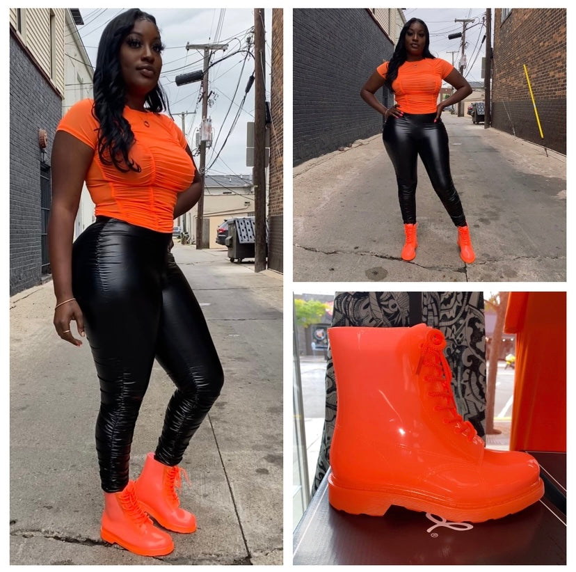 $25 Neon Coral Rubber Booties