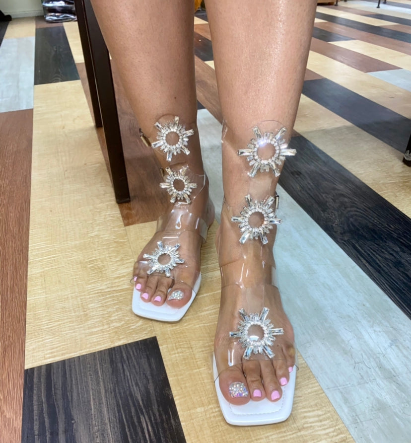 $35 White Jeweled Gladiator Sandals