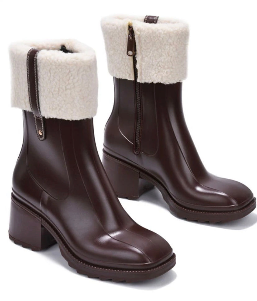 CLEARANCE $25 Chocolate Brown Rubber Boots