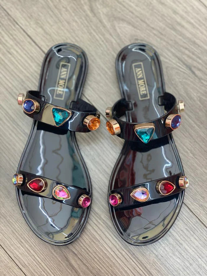 $25 Black Jeweled Jelly Sandals