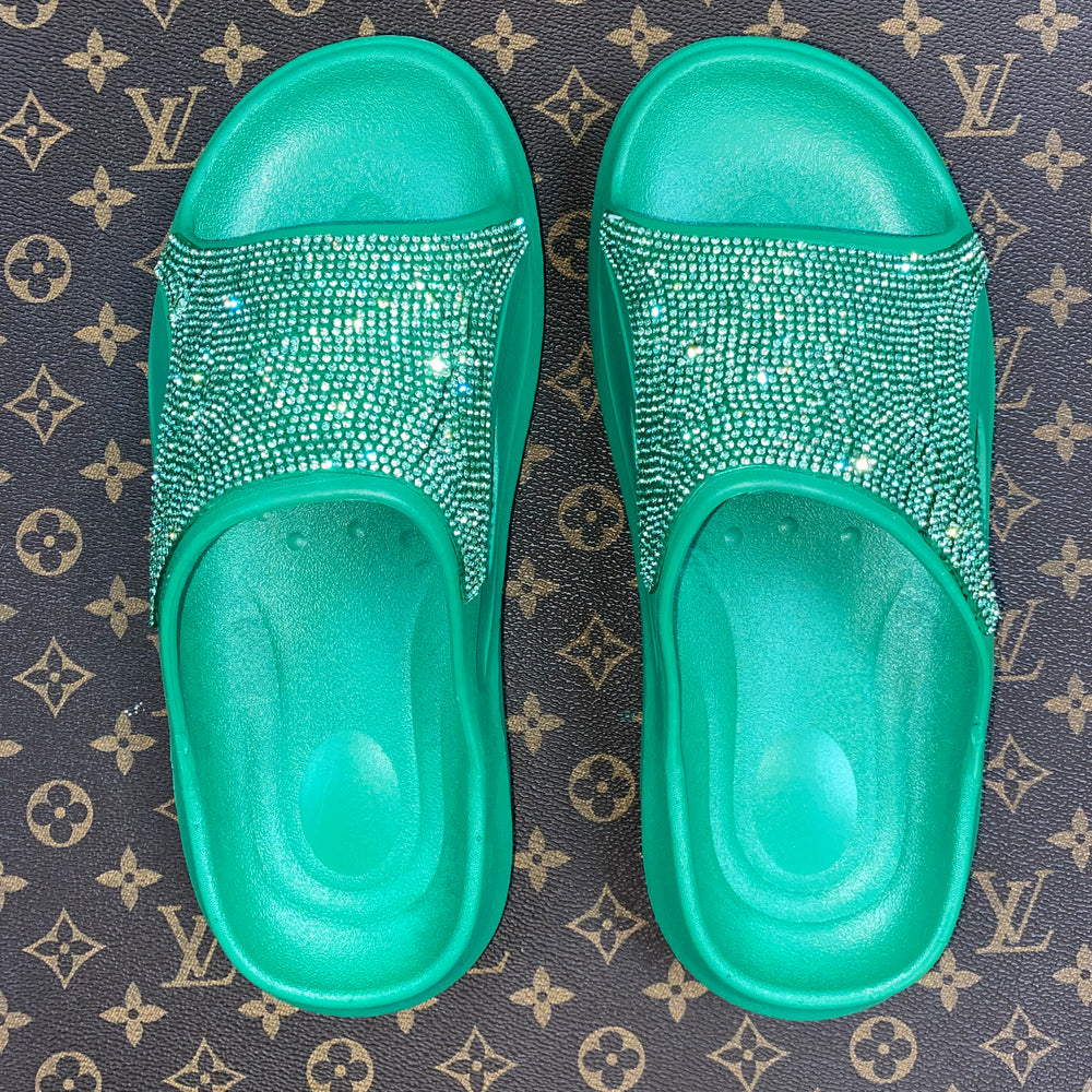 $30 Green Rhinestone Sandals