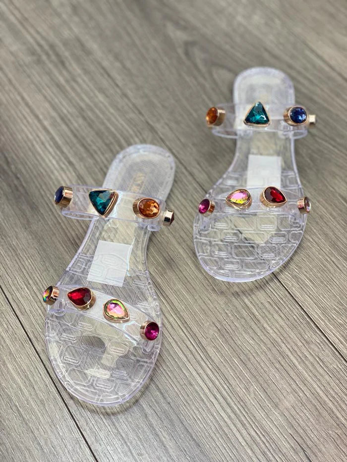 $25 Clear Jeweled Jelly Sandals